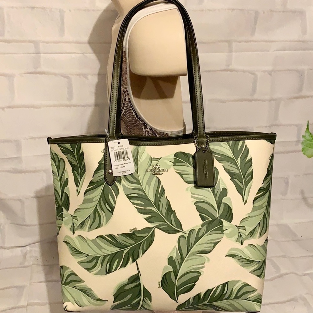 🌻 COACH 2850 🌻 BANANA LEAVES REVERSIBLE CITY TOTE MSRP $350 - Picture 2 of 16
